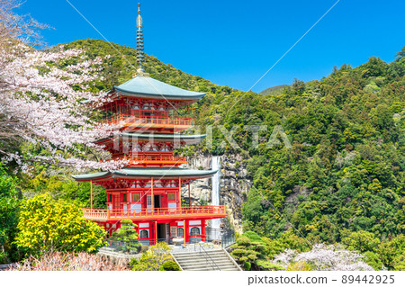 《和歌山縣》春天的那智瀑布和那智山 89442925