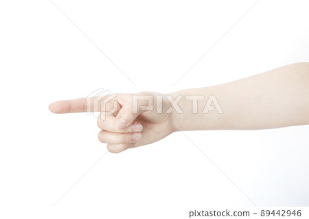A woman's hand pointing to something 89442946