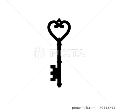Key is in the form of a heart. Vintage flying key. Vector illustration.Icon Key is in the form of a heart. Vintage flying key. Vector illustration.Icon 89443253