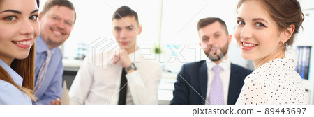 Portrait of smart colleagues discussing important biz topic that can determine corporation Portrait of smart colleagues discussing important biz topic that can determine corporation 89443697