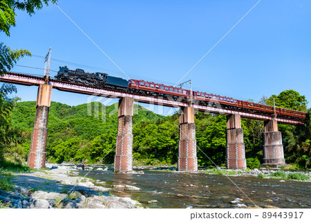 Chichibu Railway, Nagatoro Town, Saitama Prefecture-SL Paleo Express crossing the Arakawa Bridge- 89443917