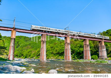 Chichibu Railway, Nagatoro Town, Saitama Prefecture-Train crossing the Arakawa Bridge- Chichibu Railway, Nagatoro Town, Saitama Prefecture-Train crossing the Arakawa Bridge- 89444165