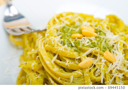Italian traditional basil pesto pasta ingredients 89445150