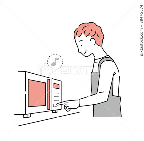 微波爐中年輕人下巴的插圖 89445374