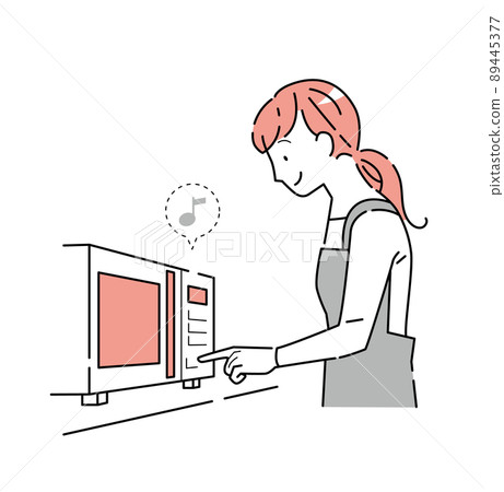 Illustration of a young woman chin in the microwave 89445377