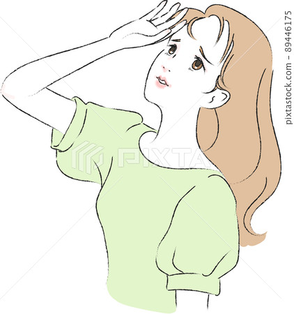 The upper body of a young woman holding her hand in the sun The upper body of a young woman holding her hand in the sun 89446175