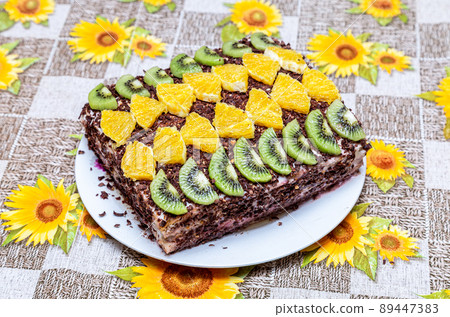 Homemade delicious sweet cake with fruits Homemade delicious sweet cake with fruits 89447383