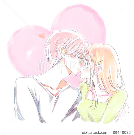 Men and women trying to kiss heart-shaped Men and women trying to kiss heart-shaped 89448083