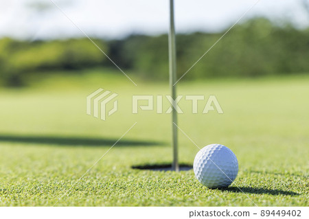高爾夫球場綠色和球 89449402