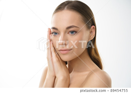 beauty model with natural make-up and healthy skin on a white background beauty model with natural make-up and healthy skin on a white background 89454755