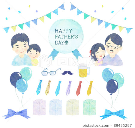 父親節親子與裝飾的手寫風格插圖集 父親節親子與裝飾的手寫風格插圖集 89455297