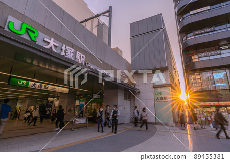 Tokyo cityscape of Japan Otsuka station (north exit) and beautiful sunlight. Otsuka Station North Exit Station Square has been renewed 89455381