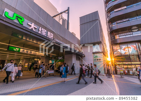 Tokyo cityscape of Japan Otsuka station (north exit) and beautiful sunlight. Otsuka Station North Exit Station Square has been renewed 89455382