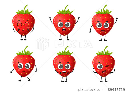 Set of cute cartoon strawberry fruit vector character set isolated on white background Set of cute cartoon strawberry fruit vector character set isolated on white background 89457739