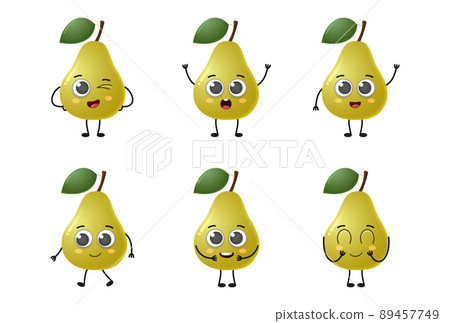 Set of cute cartoon pear fruit vector character set isolated on white background 89457749