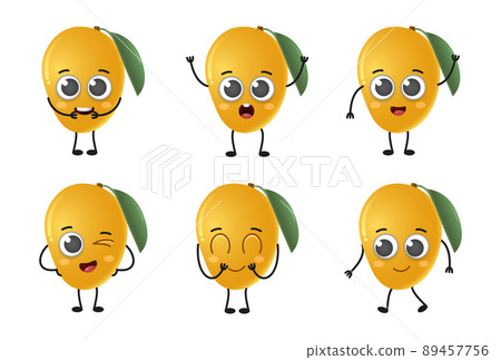 Set of cute cartoon mango fruit vector character set isolated on white background 89457756