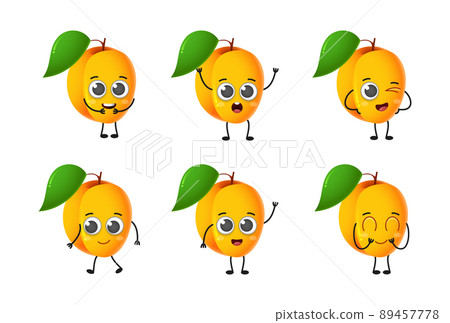 Set of cute cartoon apricot fruit vector character set isolated on white background Set of cute cartoon apricot fruit vector character set isolated on white background 89457778
