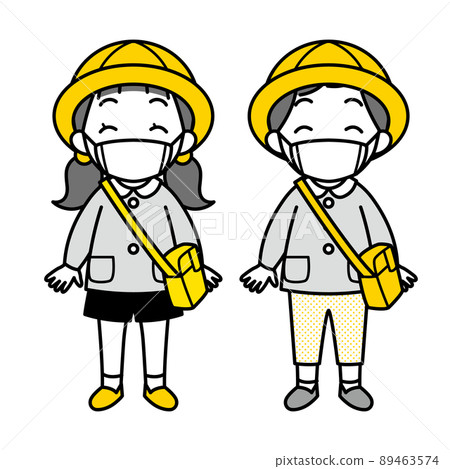 Little girl and boy wearing masks and children's clothes (simple) 89463574