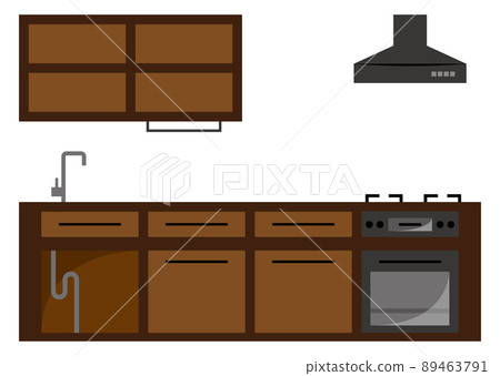 Brown modular kitchen, natural home interior illustration 89463791