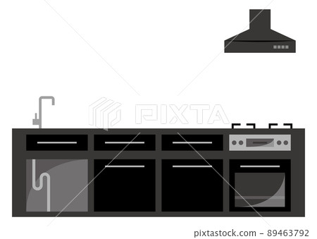 Illustration of a modern black system kitchen Illustration of a modern black system kitchen 89463792