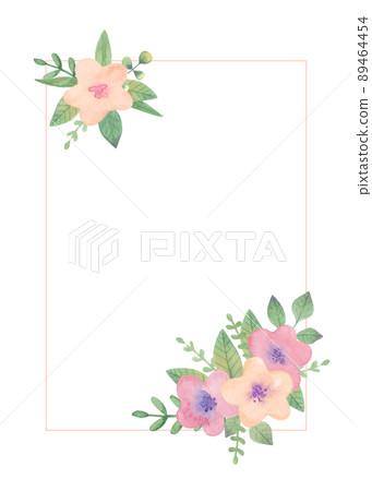 Watercolor frame with simple childish flowers. Template with copy space Watercolor frame with simple childish flowers. Template with copy space 89464454