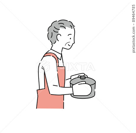 Illustration of an elderly man carrying a pot 89464785