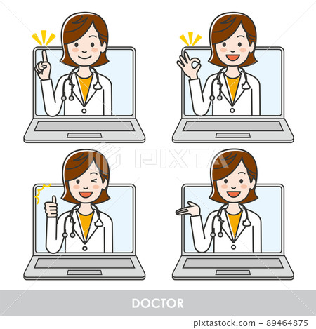 Illustration of a doctor who treats online 89464875