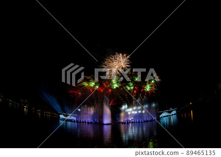 Beautiful fireworks in the night sky. Beautiful fireworks in the night sky. 89465135