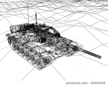 battle tank on sand wire frame ,3d rendering battle tank on sand wire frame ,3d rendering 89465608