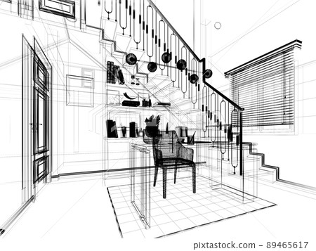 sketch design of interior working room,3d rendering sketch design of interior working room,3d rendering 89465617