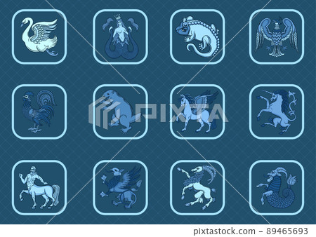 Heraldic mythical animals and creatures. Heraldic mythical animals and creatures. 89465693