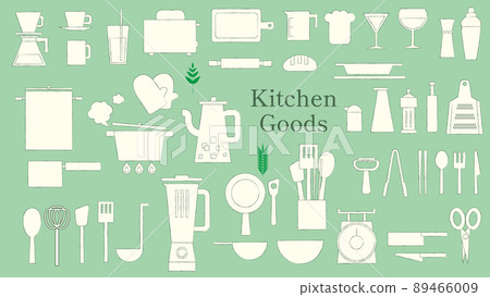 Line drawing of retro cute kitchen goods and drinks 89466009