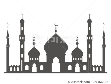 Mosque with minarets silhouette. Islamic architecture on skyline. Istanbul cityscape isolated on white background. Mosque with minarets silhouette. Islamic architecture on skyline. Istanbul cityscape isolated on white background. 89466126