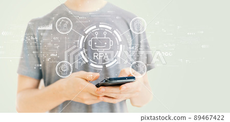Robotic Process Automation theme with man using a smartphone 89467422
