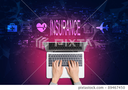 Insurance concept with person using laptop 89467450