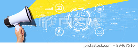 Fingerprint scanning theme with a person holding a megaphone 89467510