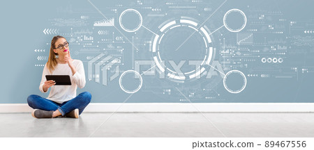 Tech circle with young woman using a tablet 89467556