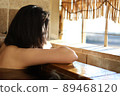 A woman entering a hot spring 89468120