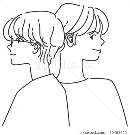 A couple of girls in a line drawing with a transparent background 1 89468653