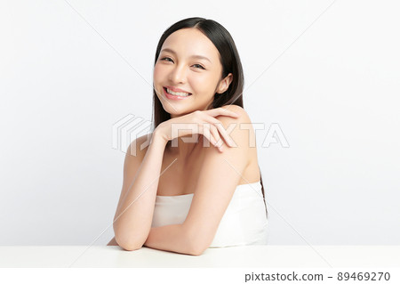 Beautiful young asian woman with clean fresh skin on white background, Face care, Facial treatment, 89469270