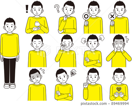 A set of various facial expressions for men wearing sweatshirts 89469994