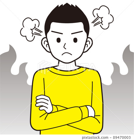 A man wearing an angry sweatshirt A man wearing an angry sweatshirt 89470003
