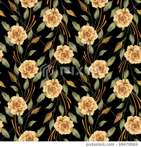 Floral seamless pattern with with delicate flowers on black background Floral seamless pattern with with delicate flowers on black background 89470069