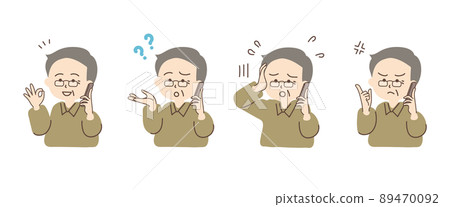 一個男人在智能手機上說話的簡單插圖集_D05 [銀灰色頭髮] 89470092