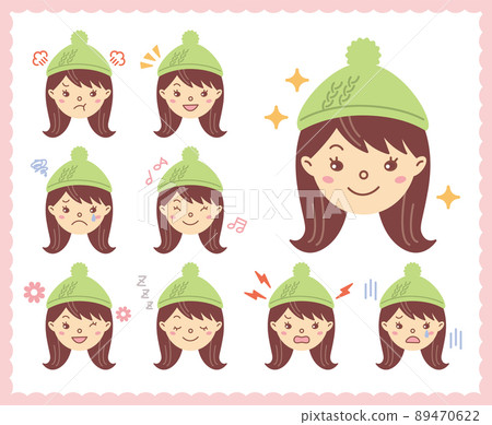Emotions of women's emotions Face icon set 81 89470622