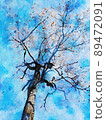 Digital watercolor painting of tree with flowers in spring 89472091