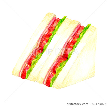BLT sandwich set of 2 hand-painted watercolor illustration material for food and cafe menu 89473023
