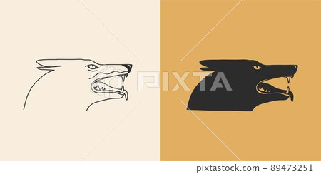 Hand drawn vector abstract stock flat graphic illustration with minimal logo elements collection set,occult mystery dog head line drawing and silhouette,magic art in simple style for branding Hand drawn vector abstract stock flat graphic illustration with minimal logo elements collection set,occult mystery dog head line drawing and silhouette,magic art in simple style for branding 89473251