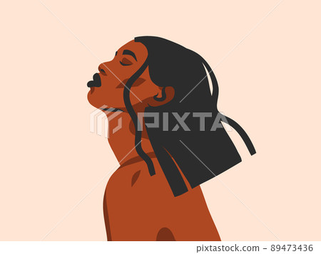 Hand drawn vector abstract stock flat graphic illustration with ethnic tribal black beautiful african american woman in simple style ,isolated on white background 89473436