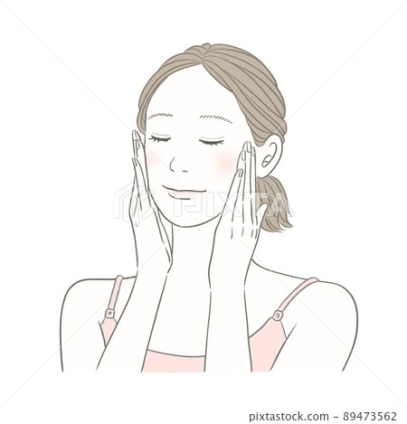 Beauty image illustration Woman taking care of skin Gently hand press 89473562